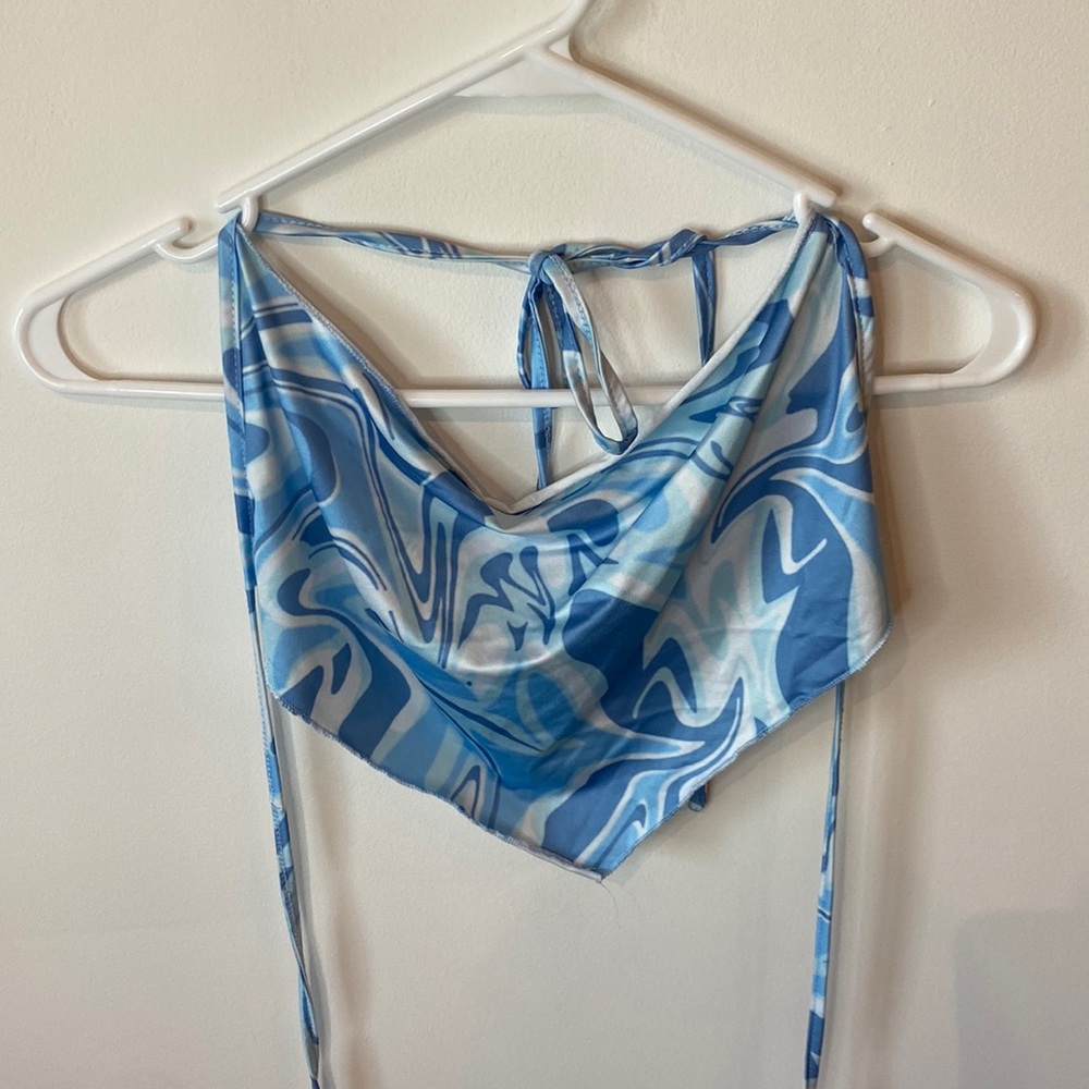 Blue and white halter crop top, size small